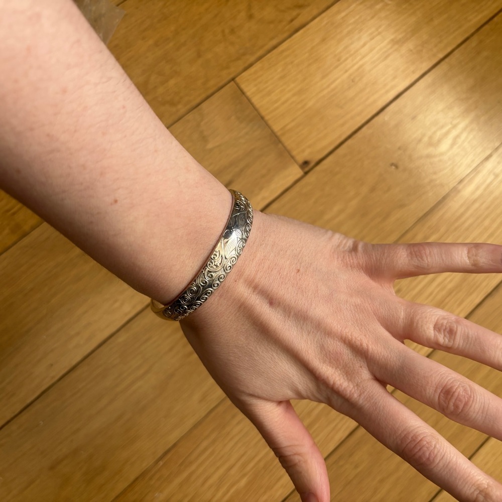 Engraved Metal Bracelet Cuff Silver Color